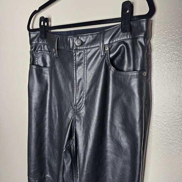 Gap 12T Tall Black Cheeky Straight High Rise Faux Leather Pants Biker 90s Vegan - Picture 2 of 5